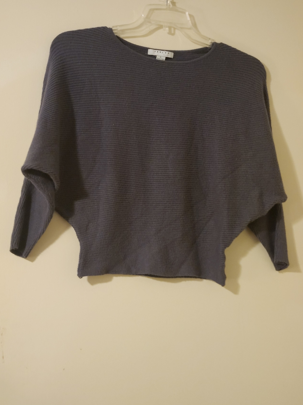 FAVLUX Cozy Slate Bluish Grey Boho Ribbed Crewneck Sweater L